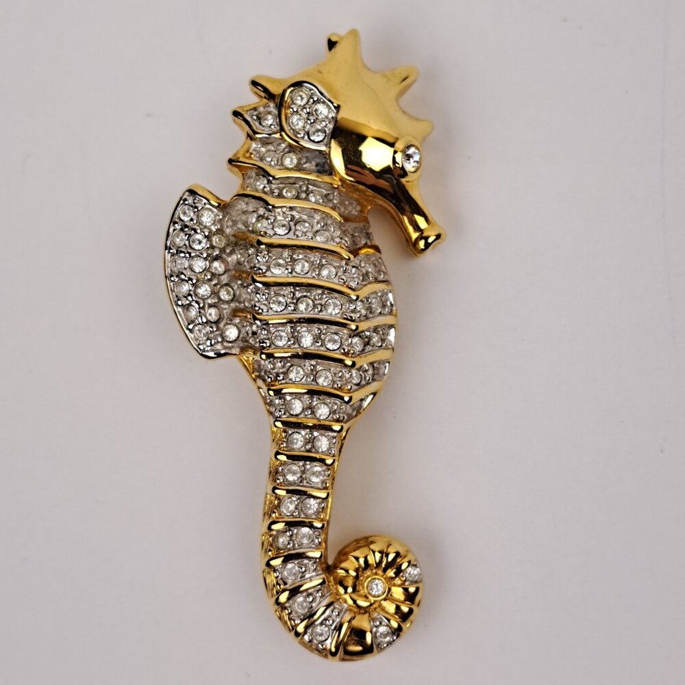 Swarovski Crystal Bejeweled Sea Horse Brooch Signed